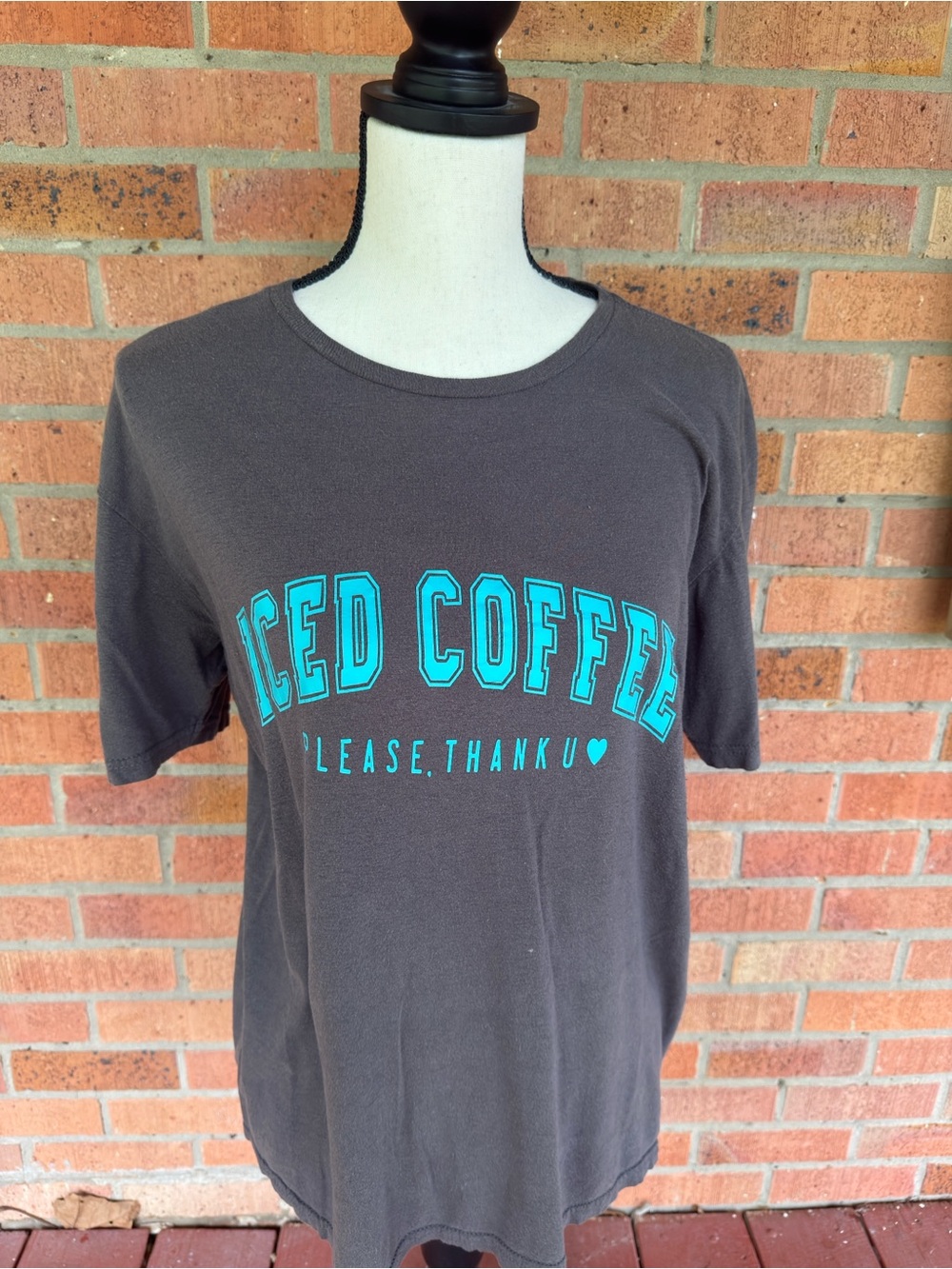 Iced Coffee Graphic Tee - Grey with Teal Print